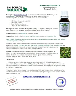Ravensara Pure Essential Oil Product Bulletin