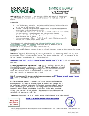 Daily Motion Essential Oil Blend Product Benefits &amp; Ingredients – BioSource Naturals
