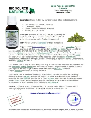 Sage Pure Essential Oil  (Spanish) Product Bulletin