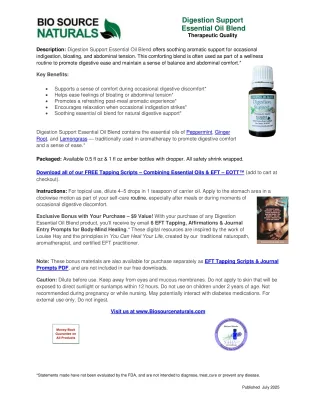 Digestion Support Essential Oil Blend Product Bulletin