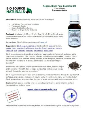 Black Pepper Pure Essential Oil Product Bulletin