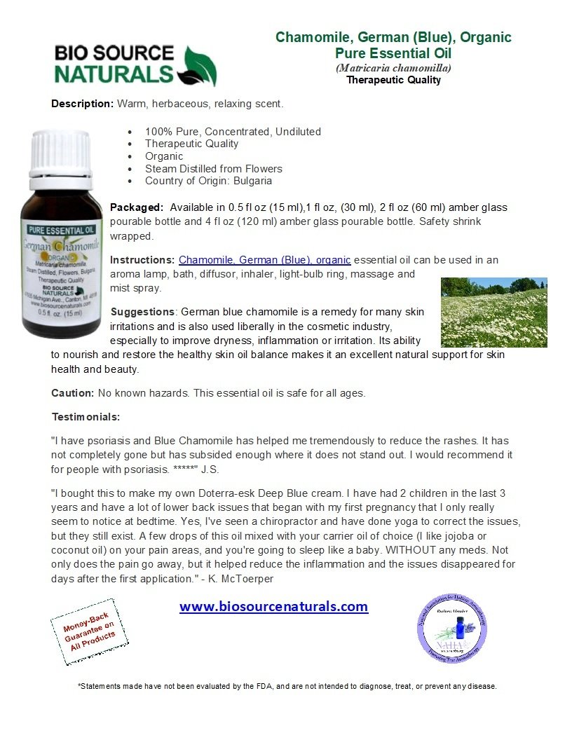 Blue (German) Chamomile Pure Essential Oil - Organic Product Bulletin