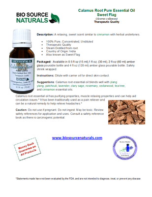 Calamus Root Pure Essential Oil - Sweet Flag - Product Bulletin