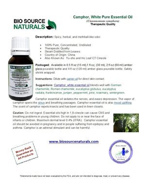 Camphor, White Pure Essential Oil - Ho Leaf CT Cineole - Product Bulletin