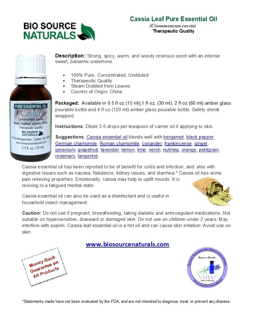 Cassia Leaf Pure Essential Oil Product Bulletin