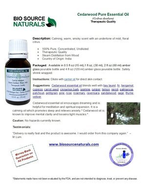 Cedarwood Pure Essential Oil  - Himalayan - Product Bulletin