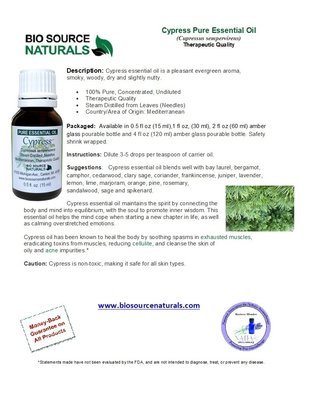 Cypress Pure Essential Oil Product Bulletin
