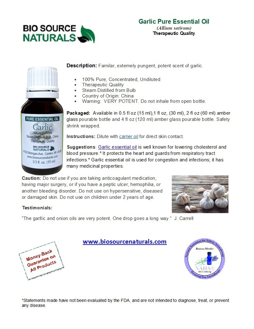 Garlic Pure Essential Oil Product Bulletin