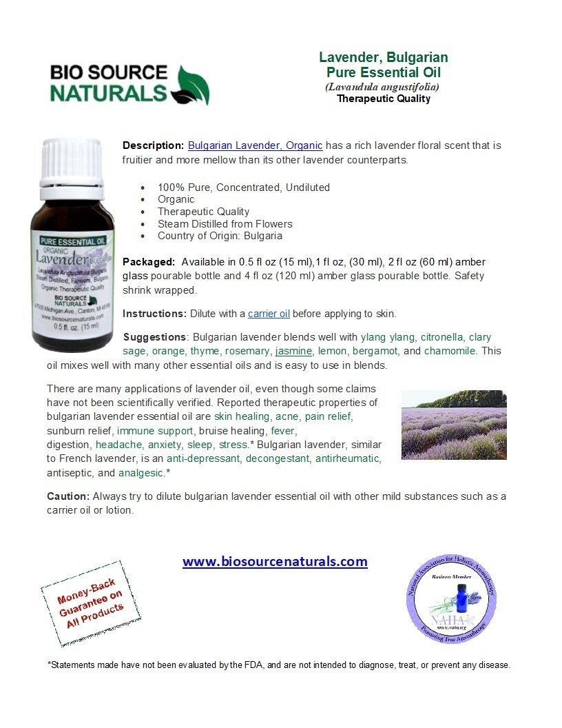 Lavender, Bulgarian Organic Pure Essential Oil Product Bulletin