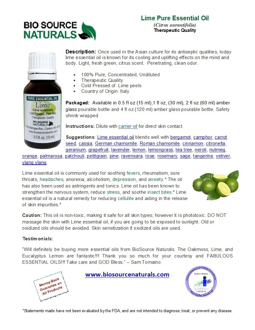 Lime Pure Essential Oil Product Bulletin