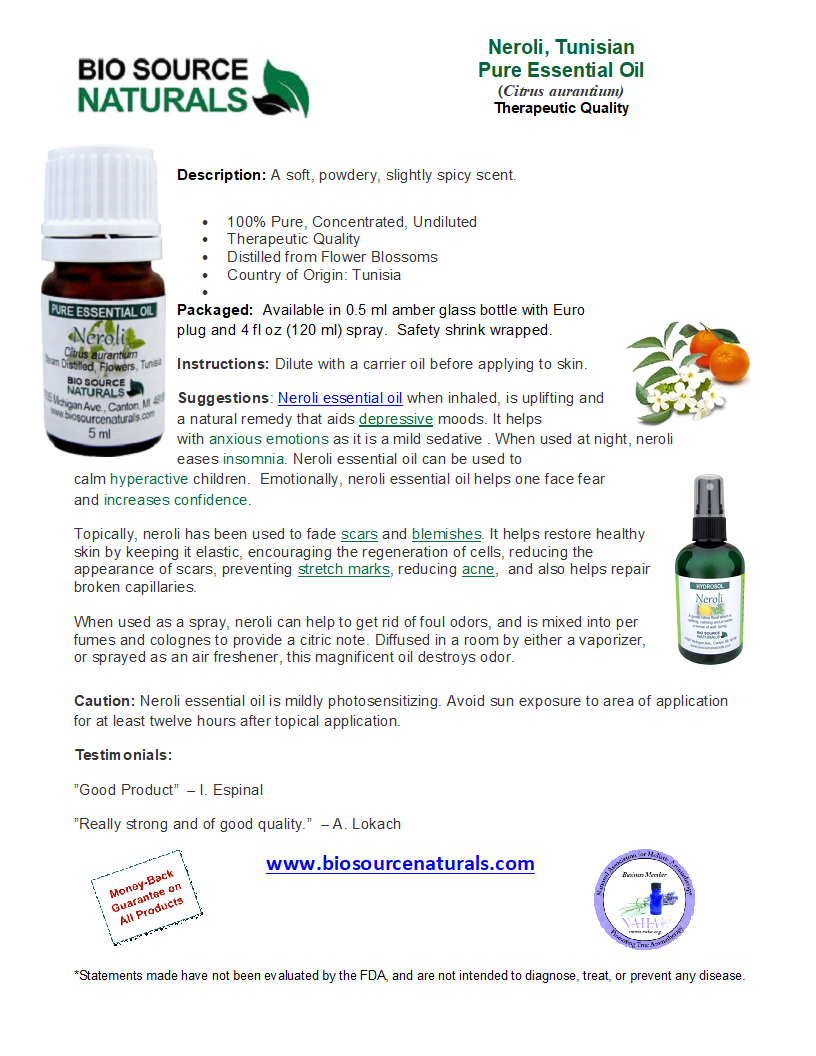 Neroli  Pure Essential Oil - Tunisian -  Product Bulletin