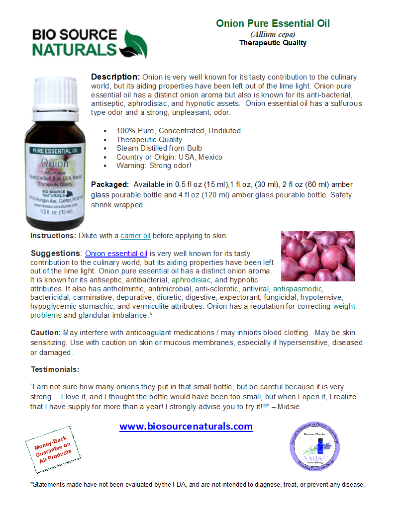 Onion Pure Essential Oil Product Bulletin