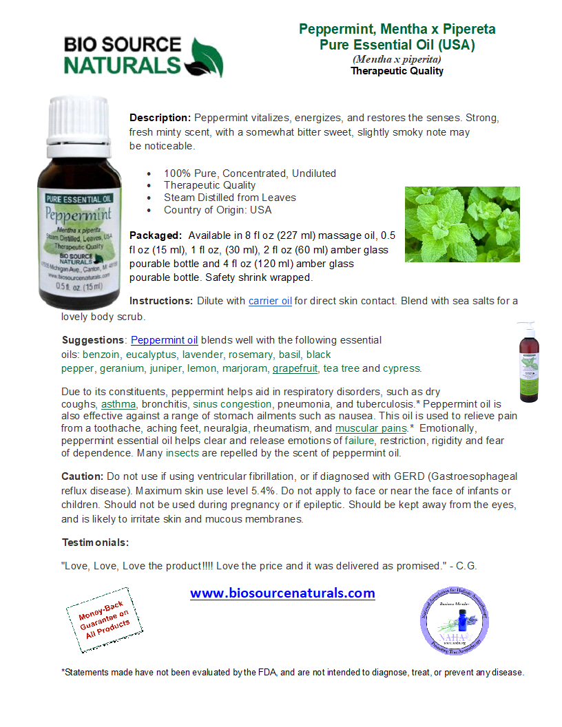 Peppermint Pure Essential Oil Product Bulletin