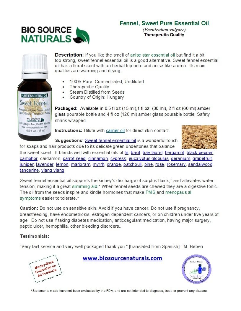 Fennel, Sweet Pure Essential Oil - Hungary - Product Bulletin