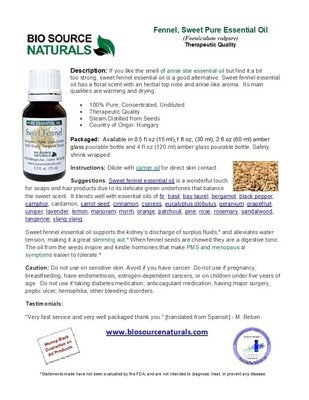 Fennel, Sweet Pure Essential Oil - Hungary - Product Bulletin