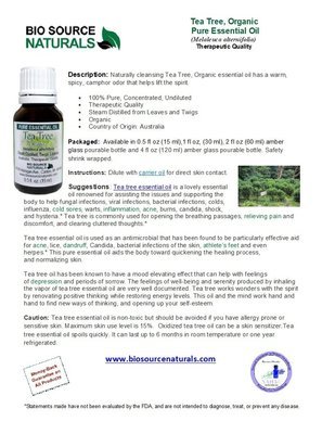 Tea Tree, Organic Pure Essential Oil Product Bulletin