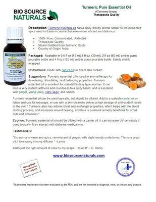 Turmeric Pure Essential Oil Product Bulletin