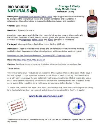 Courage & Clarity Body-Mind Lotion Product Bulletin