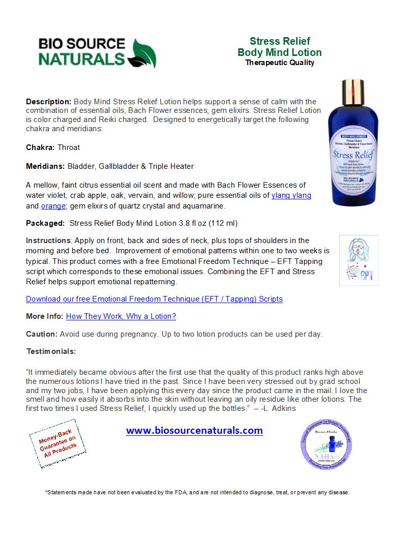 Stress Relief Body-Mind Lotion Product Bulletin