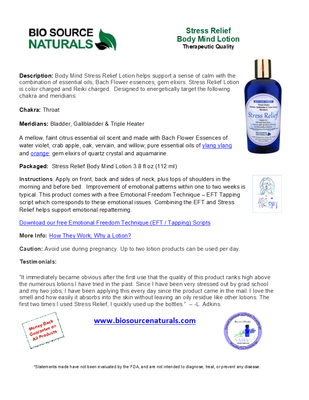 Stress Relief Body-Mind Lotion Product Bulletin