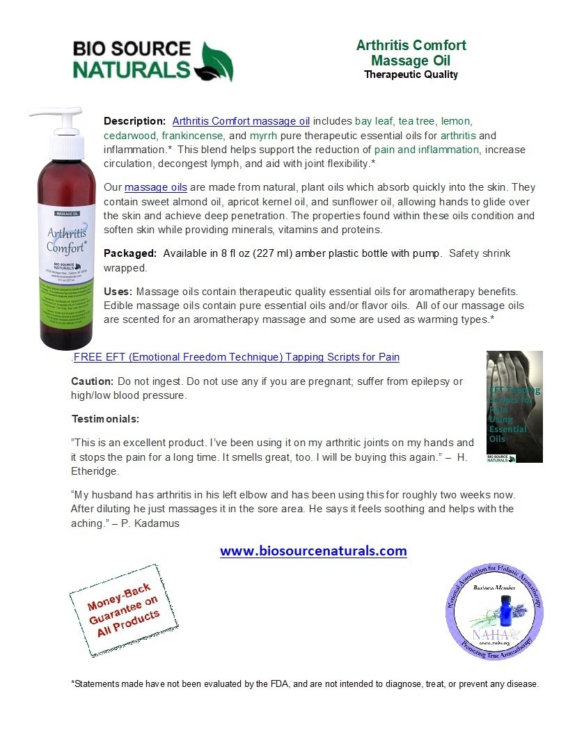 Arthritis Comfort Massage Oil Product Bulletin