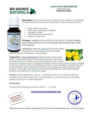 Lemon Pure Essential Oil Product Bulletin