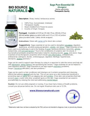 Sage officinalis (Hungary) Pure Essential Oil GC Report &amp; Free Affirmation Digital Card