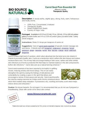 Carrot Seed Pure Essential Oil Product Bulletin