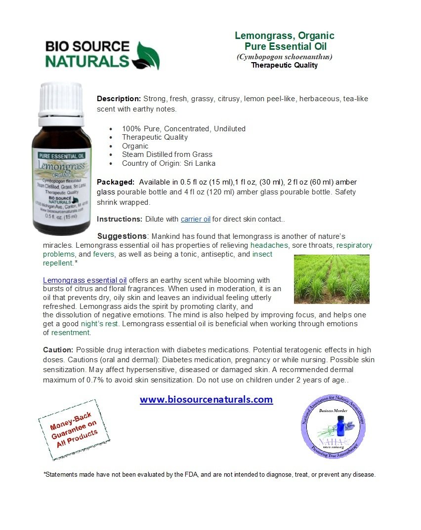 Lemongrass, Organic Pure Essential Oil Product Bulletin