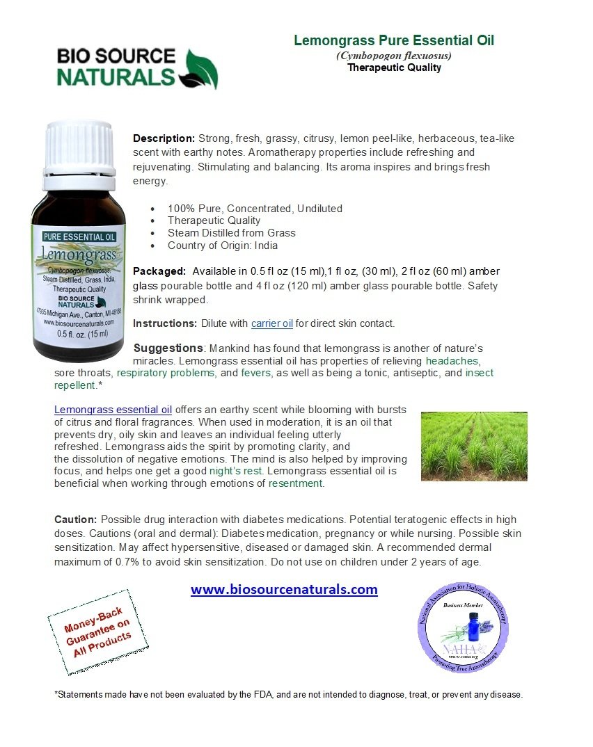 Lemongrass, India Pure Essential Oil- Product Bulletin