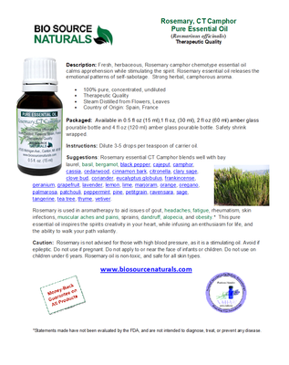 Rosemary,  CT Camphor Pure Essential Oil - Spain Product Bulletin