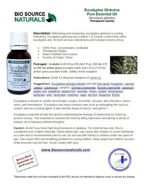 Eucalyptus, Globulus Pure Essential Oil Product Bulletin