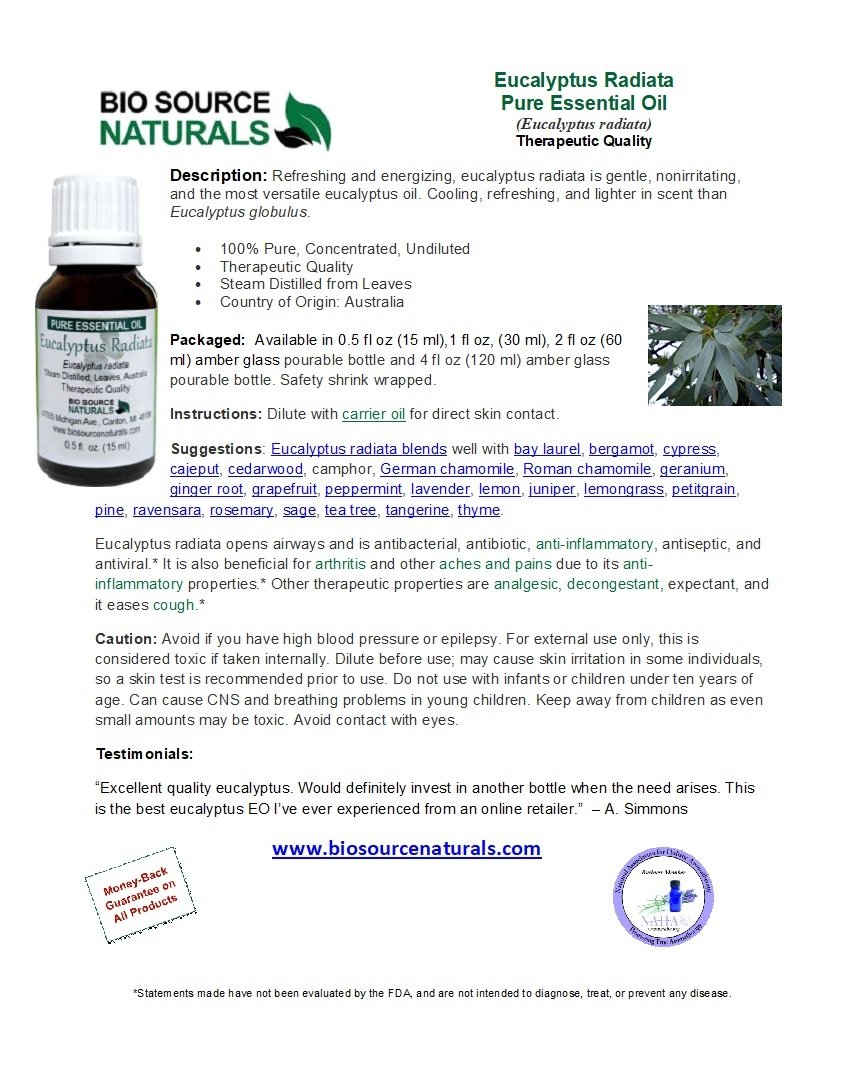 Eucalyptus, Radiata Pure Essential Oil Product Bulletin