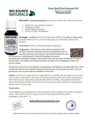 Clove Bud Pure Essential Oil Product Bulletin