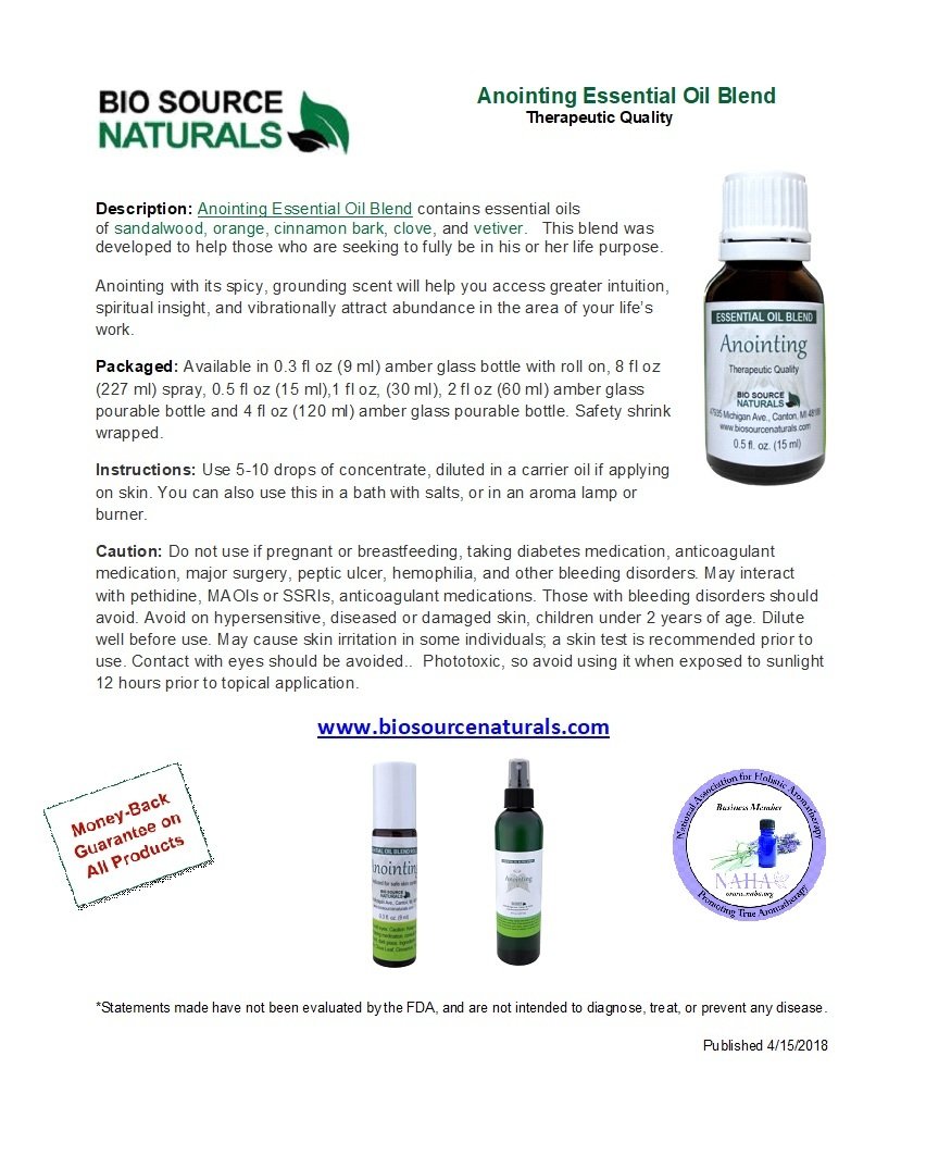 Anointing Essential Oil Blend Product Bulletin
