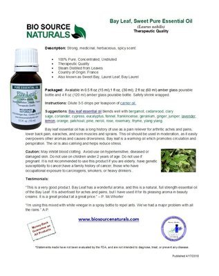 Bay Leaf (Sweet) Pure Essential Oil Product Bulletin
