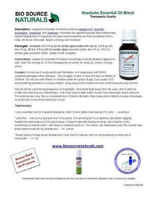 Headache Relief Essential Oil Blend Product Bulletin