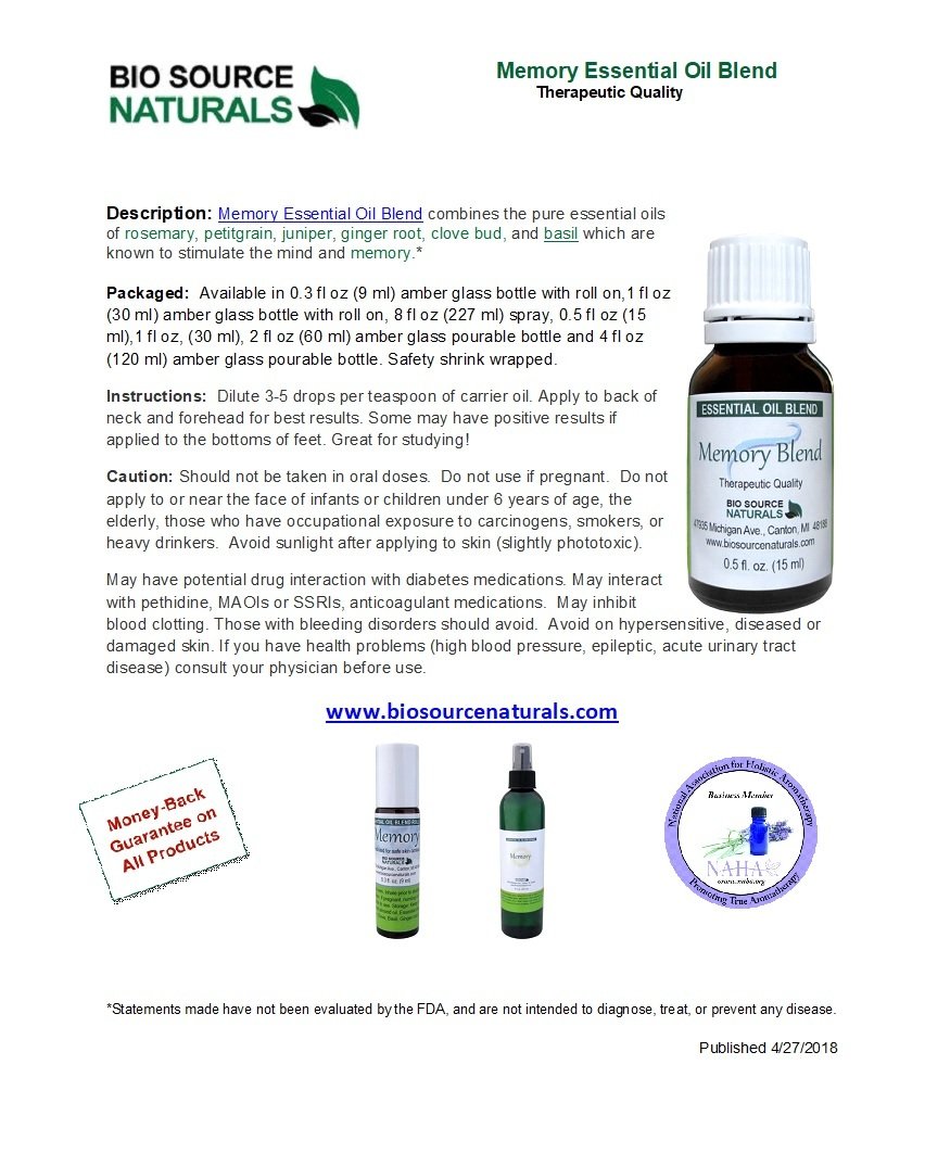 Memory Essential Oil Blend Product Bulletin