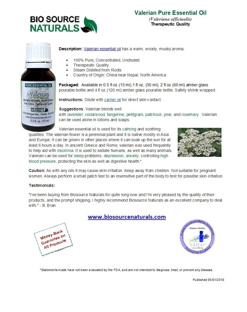 Valerian Pure Essential Oil Product Bulletin