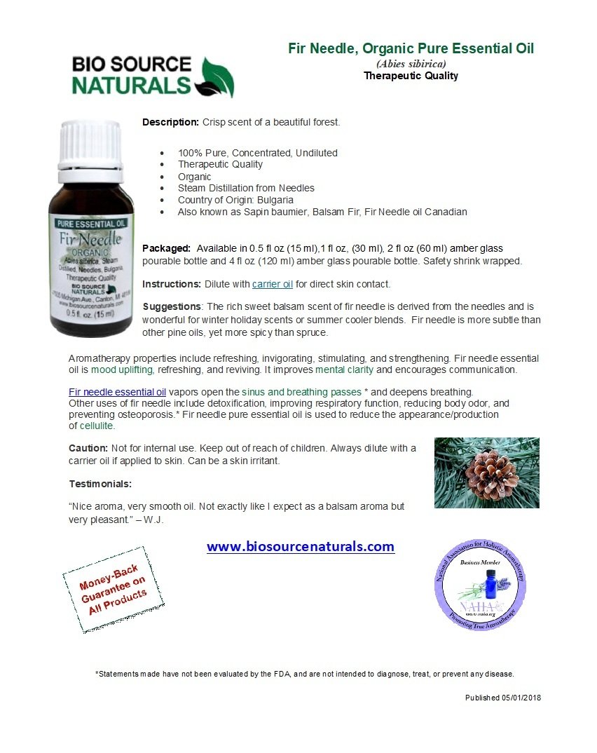 Fir Needle Pure Essential Oil Organic Product Bulletin