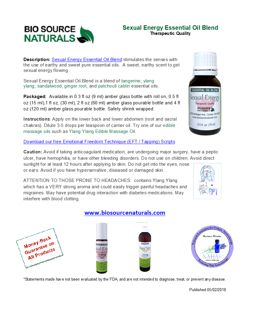 Sexual Energy Essential Oil Blend Product Bulletin