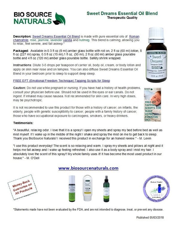 Sweet Dreams Essential Oil Blend Product Bulletin