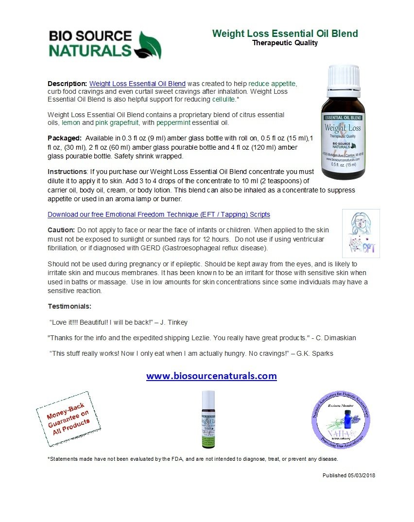 Weight Loss Essential Oil Blend Product Bulletin