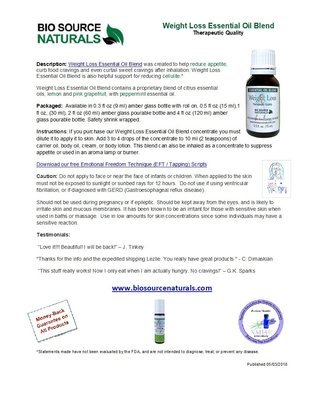 Weight Loss Essential Oil Blend Product Bulletin