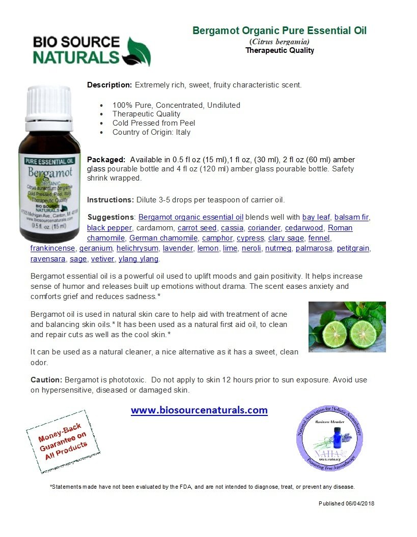 Bergamot Organic Pure Essential Oil Product Bulletin