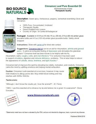 Cinnamon Leaf Pure Essential Oil Product Bulletin