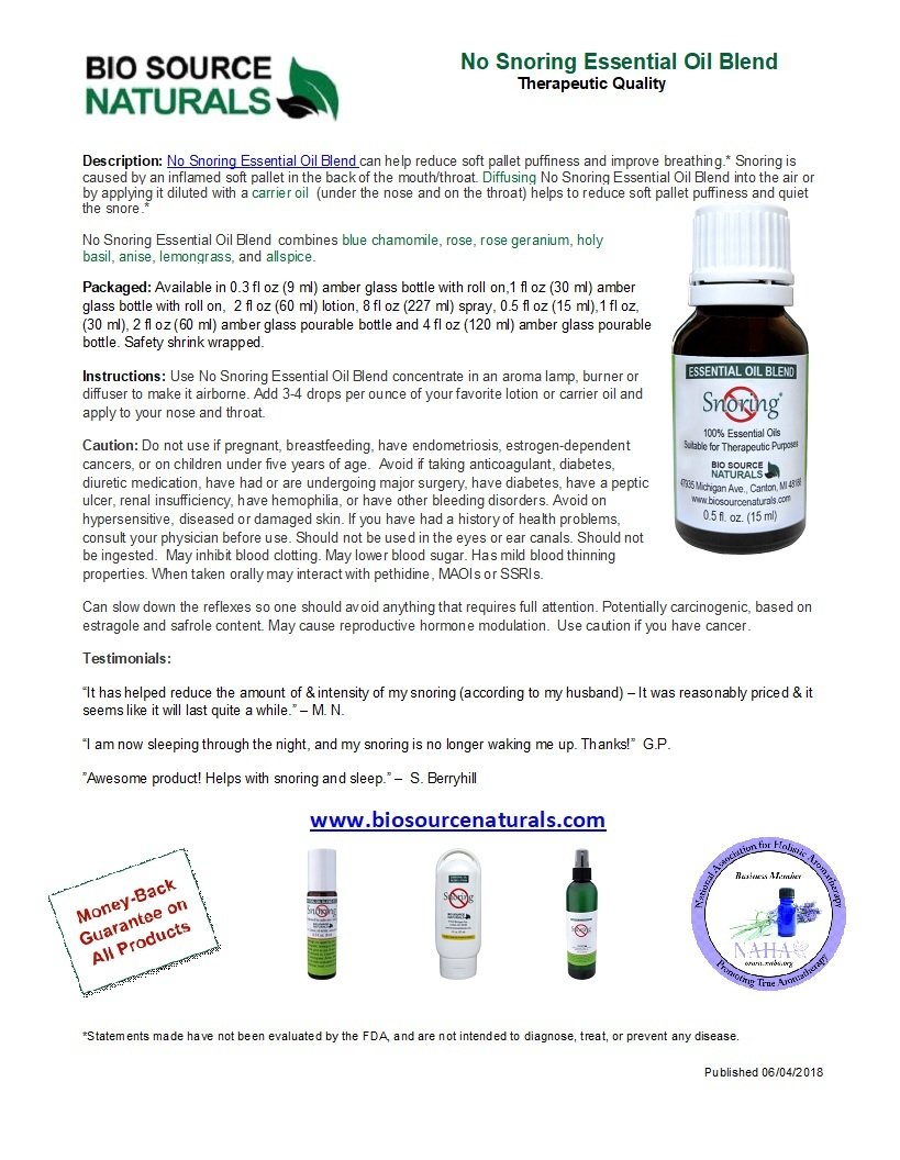 No Snoring Essential Oil Blend Product Bulletin