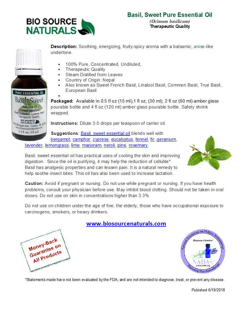Basil (Sweet) - Linalool CT - Pure Essential Oil Product Bulletin