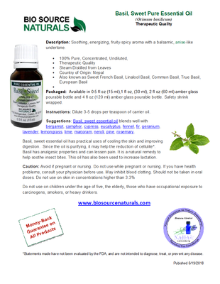 Basil (Sweet) - Linalool CT - Pure Essential Oil Product Bulletin