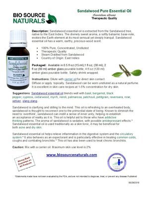 Sandalwood Pure Essential Oil Product Bulletin